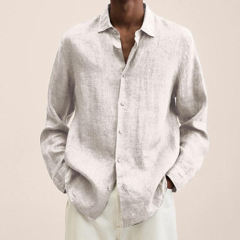 Loose Button Cotton and Linen Cardigan Shirt Men