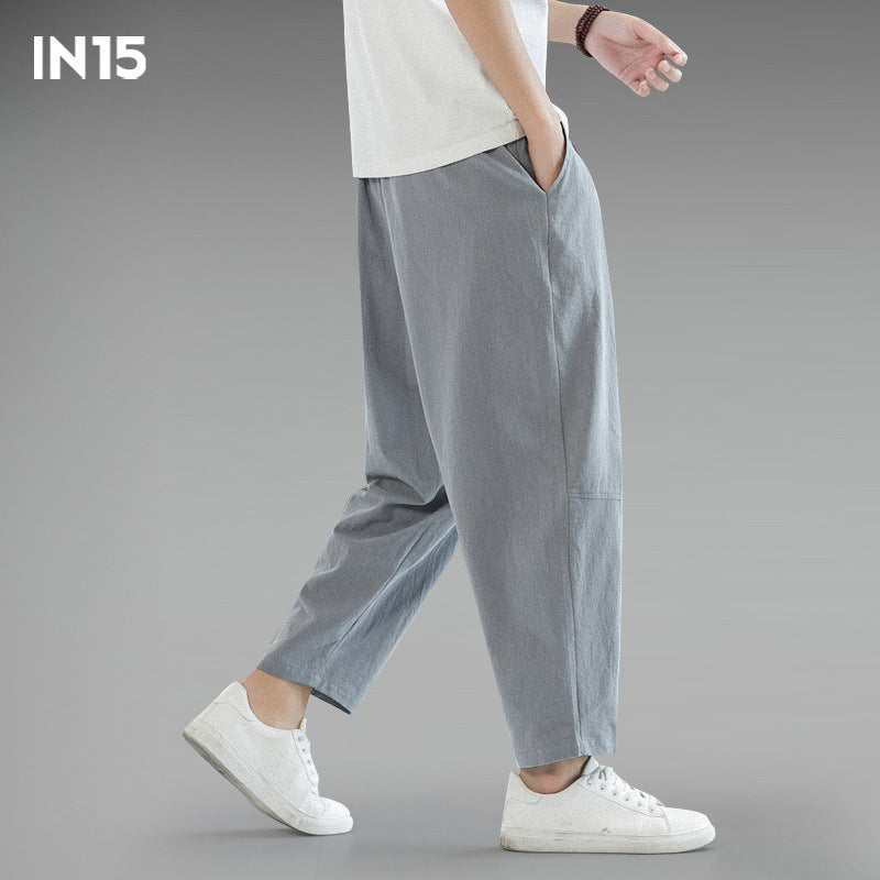 Mens Cotton Linen Cropped Pants