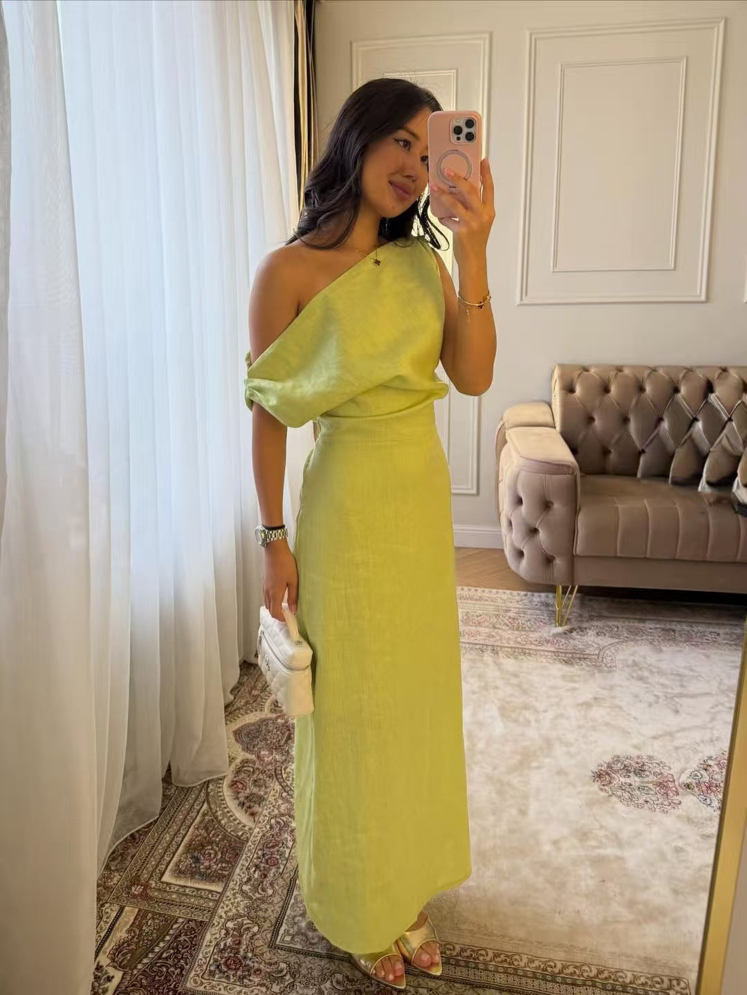 Off-Shoulder Linen Dress