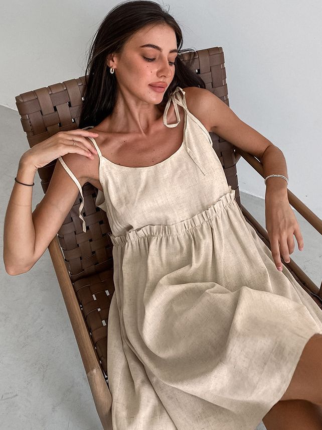 Spaghetti Strap Cotton Linen A-Line Dress