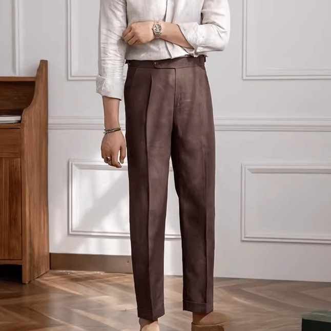 Men's Linen Straight High-Waisted Casual Pants
