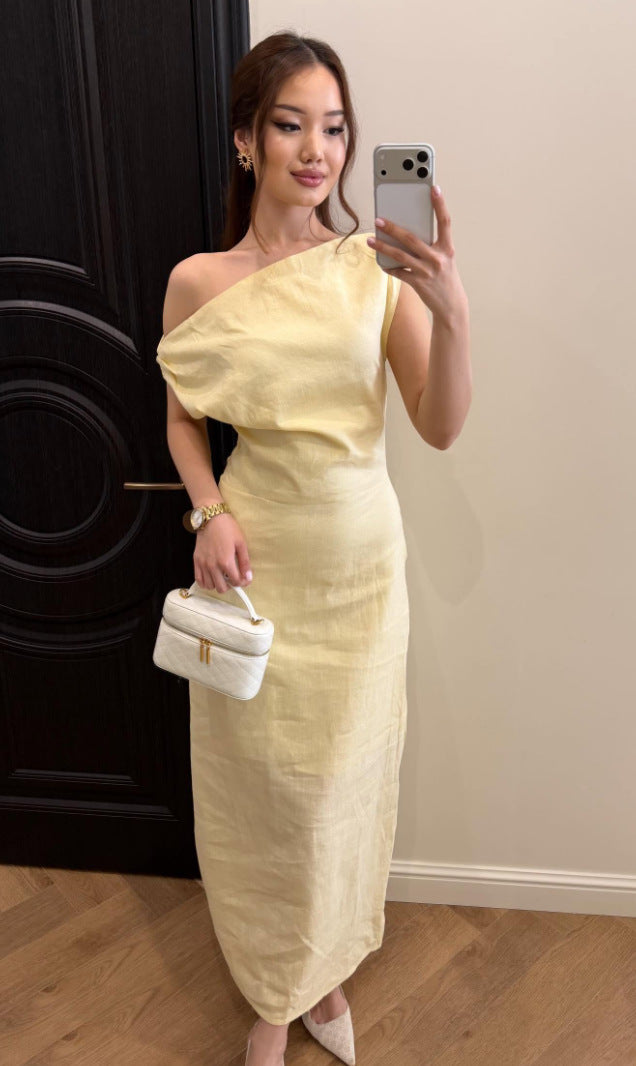 Off-Shoulder Linen Dress