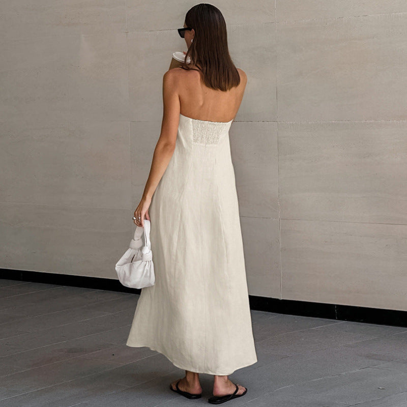 New Women's Cotton-Linen High-Waisted Dress, Casual and Sleeveless
