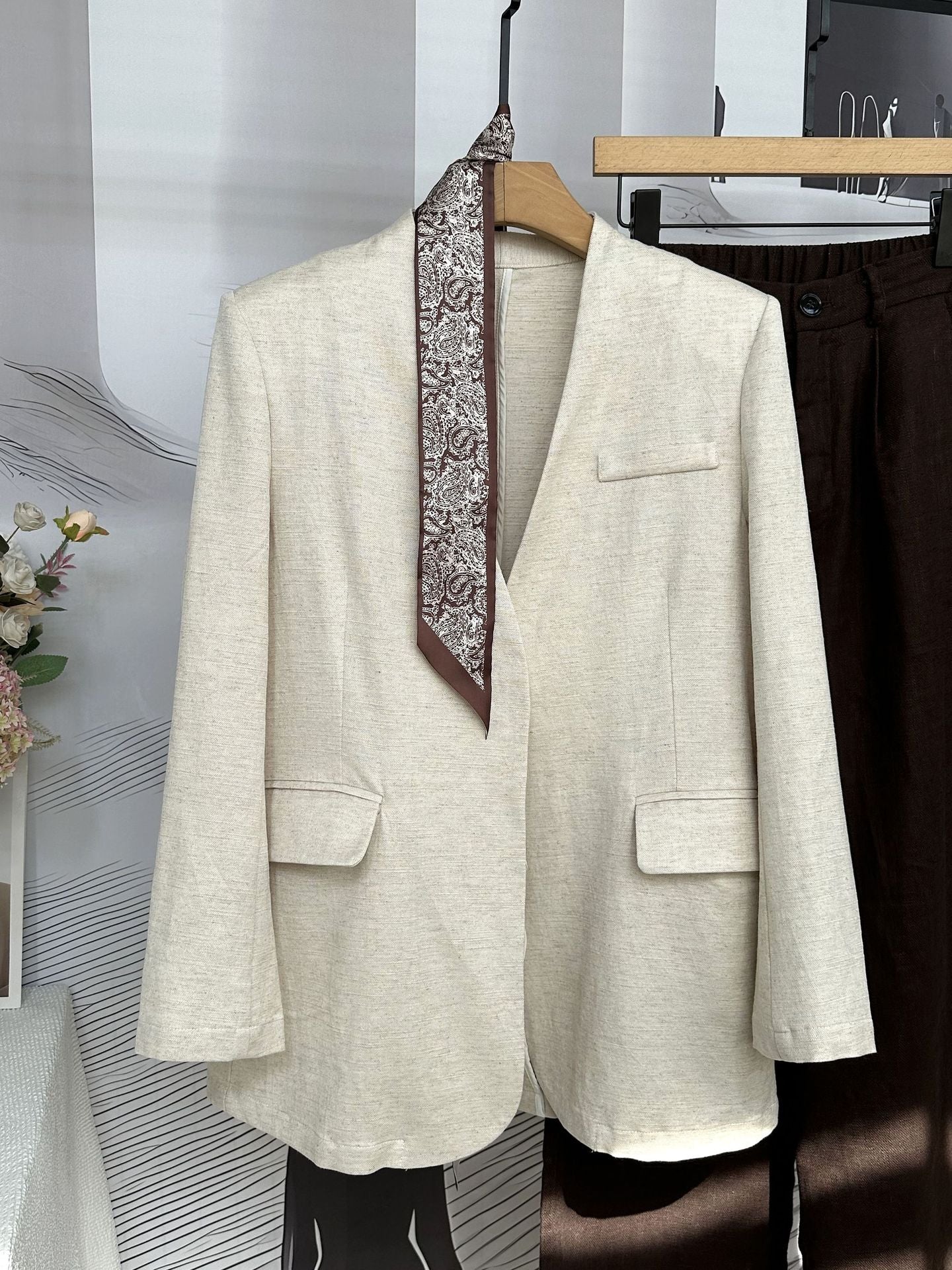 Linen V-Neck Loose Fit Jacket