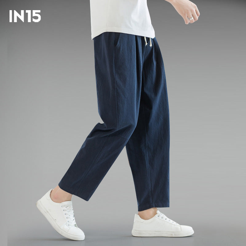 Mens Cotton Linen Cropped Pants