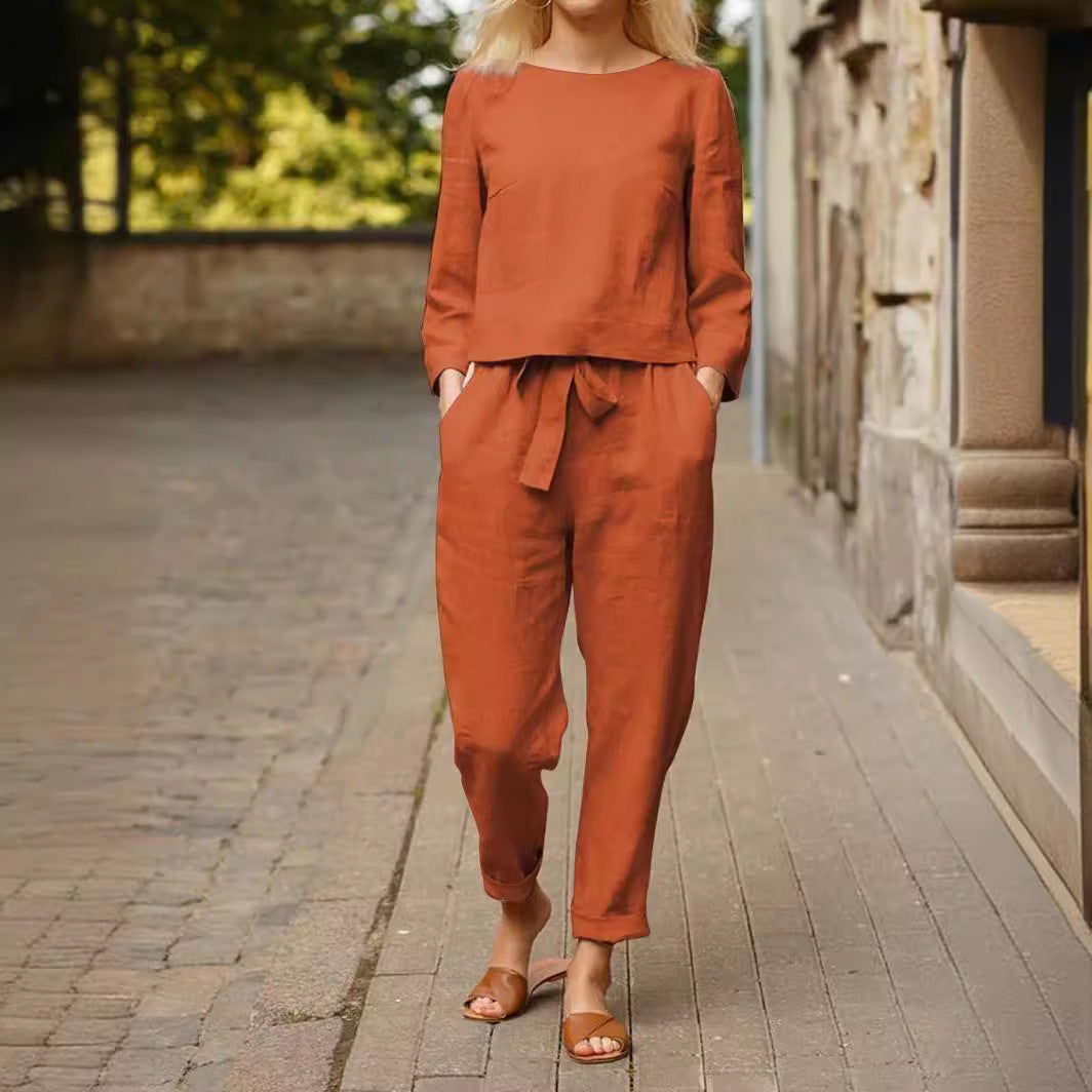 Womens Casual Linen Two-Piece Set
