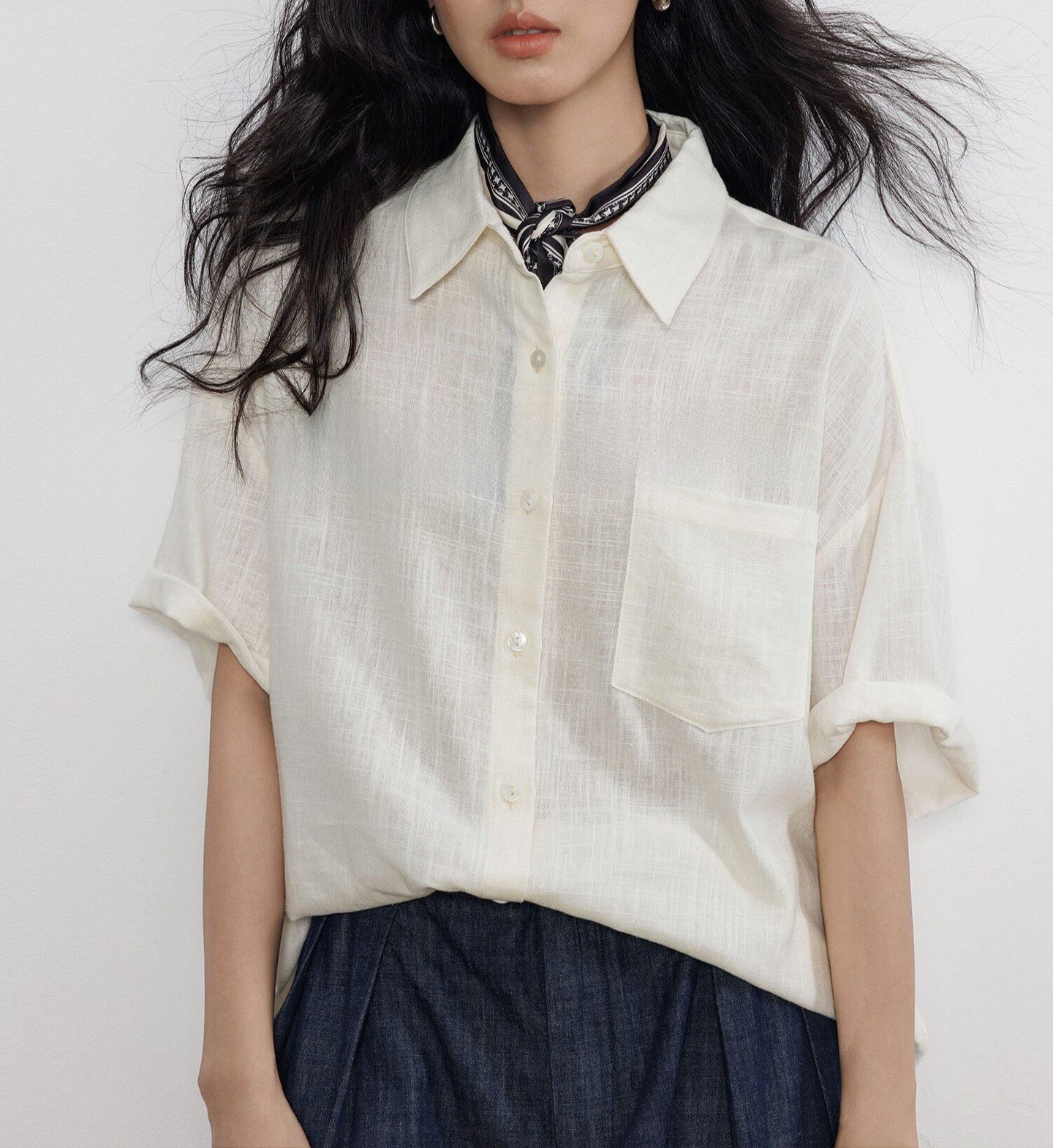 Women Short Sleeve Linen Shirt