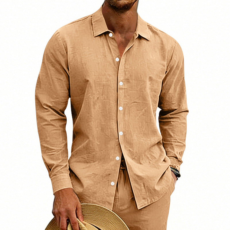Mens Linen Long Sleeve Casual Shirt
