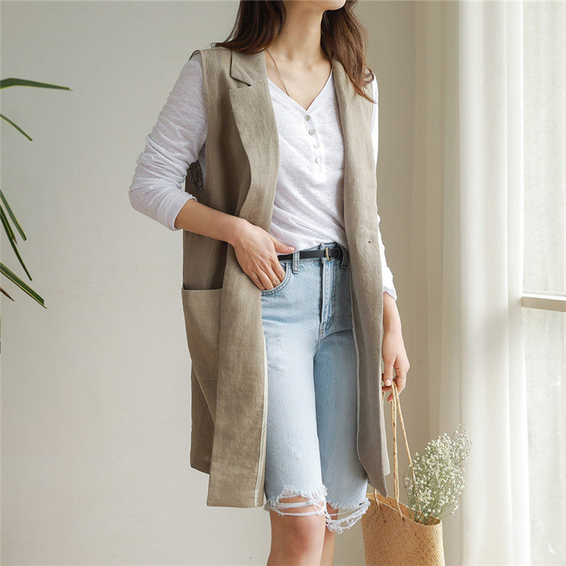 Womens Single-Breasted Linen Vest