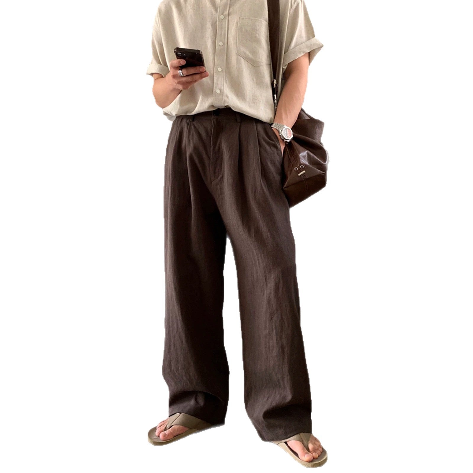 Cotton-linen straight-leg pants