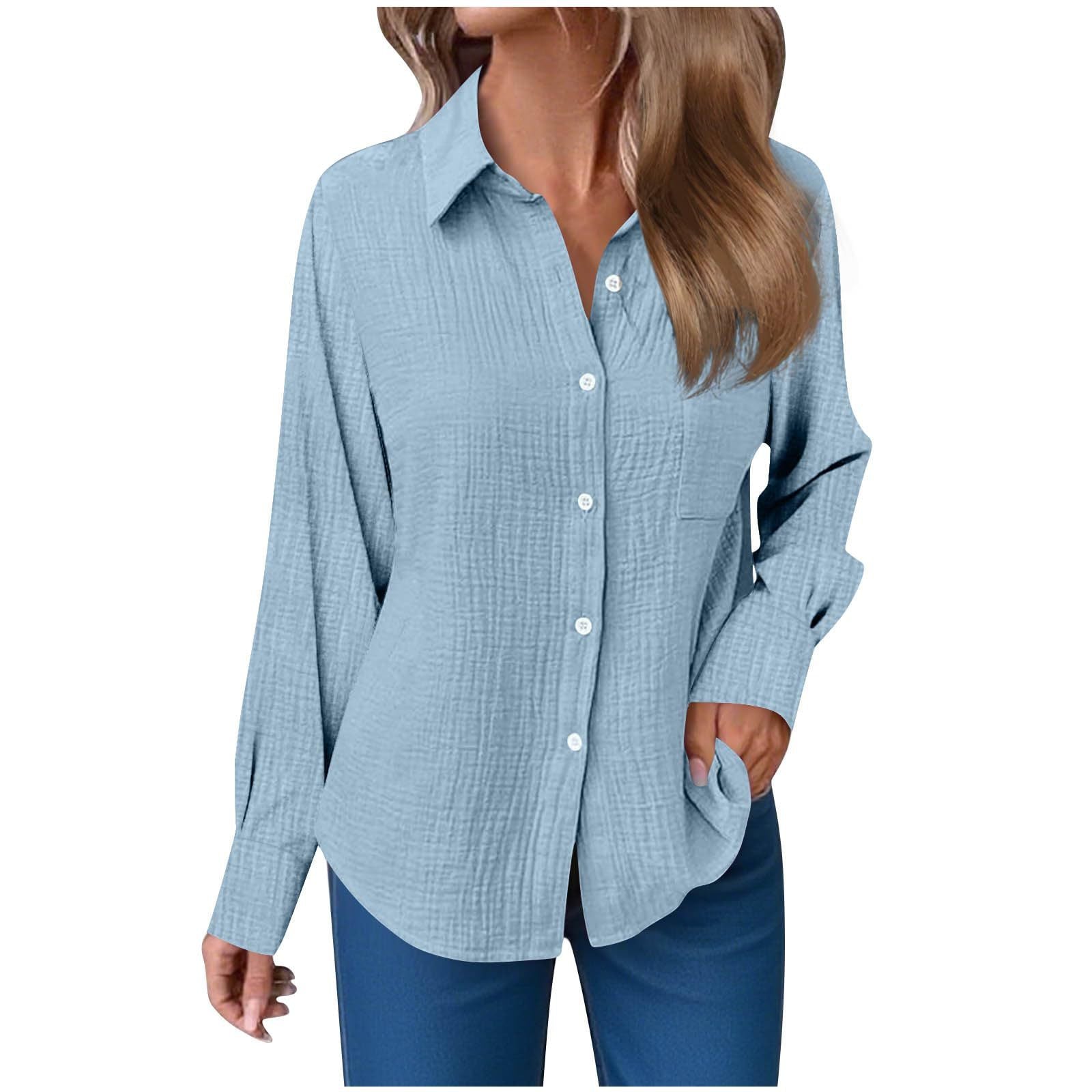 Solid Color Soft Cotton and Linen Casual Shirt Sleeve Button Long Sleeve Shirt