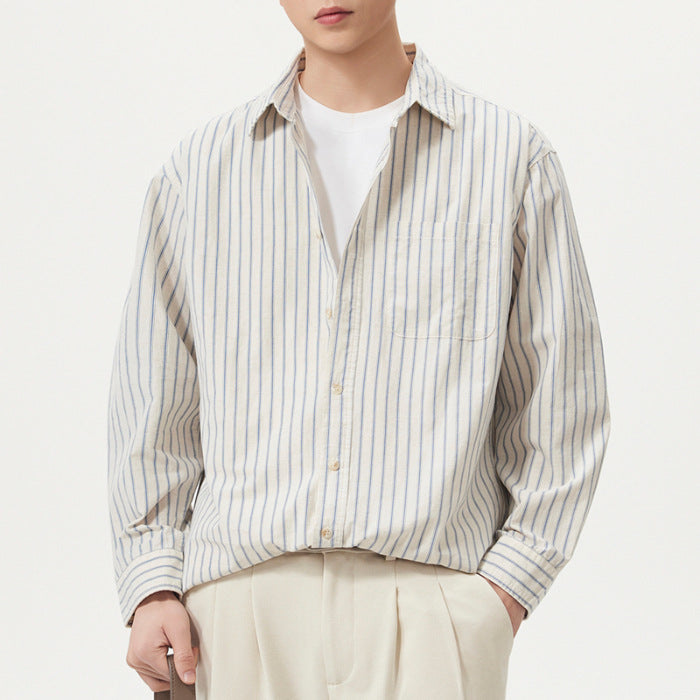 Mens Linen Blend Striped Long Sleeve Shirt