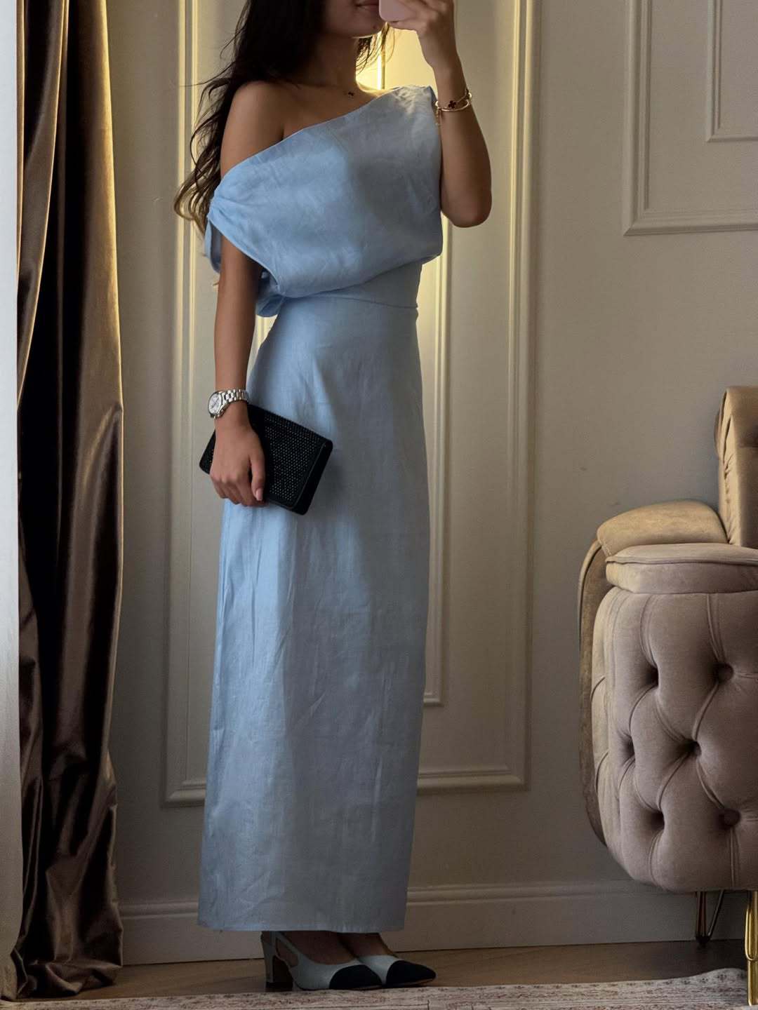 Off-Shoulder Linen Dress