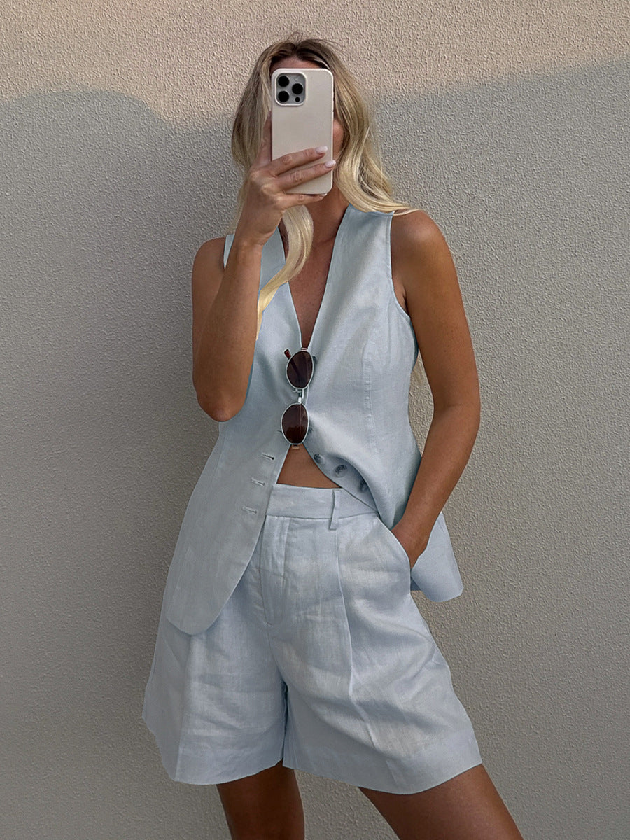 Women's Cotton Linen Vest Shorts