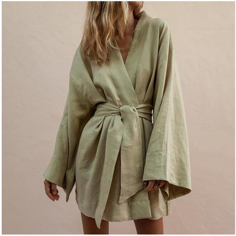 Cotton Linen Hooded Shirt Dress