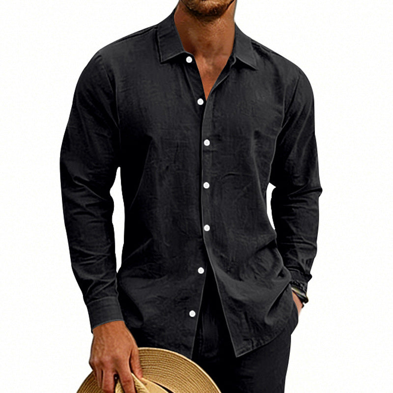 Mens Linen Long Sleeve Casual Shirt