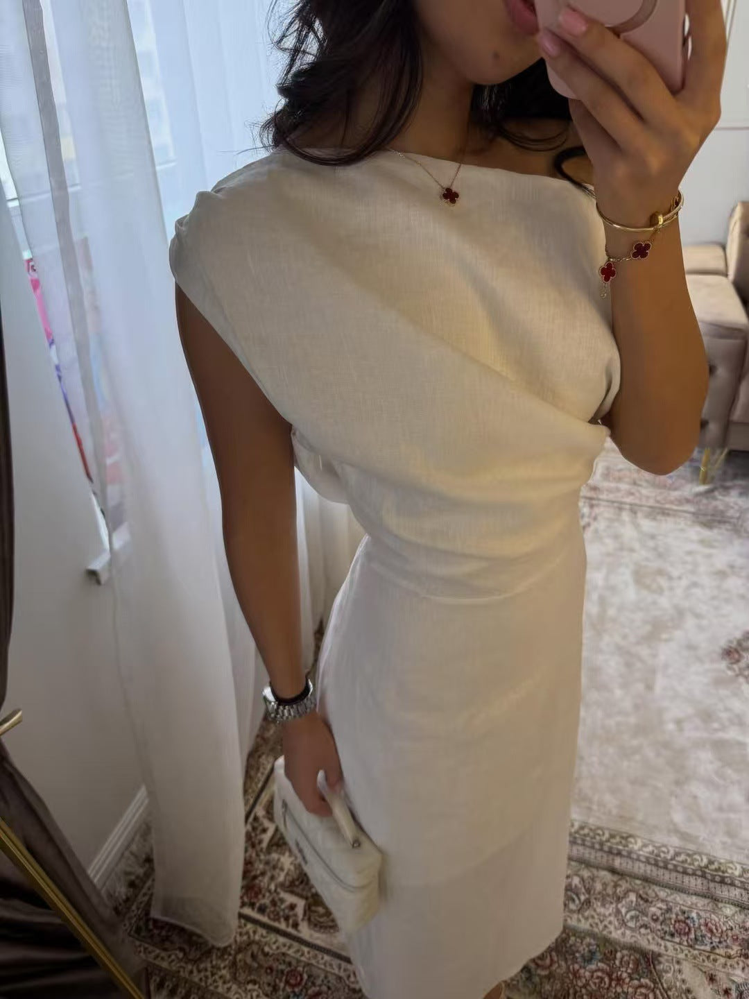 Off-Shoulder Linen Dress