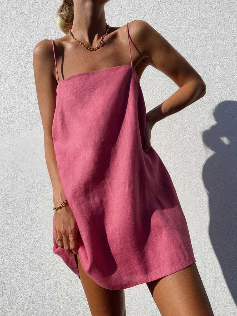 Bohemian Cotton Linen Pocket Dress