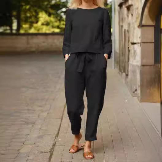 Womens Casual Linen Two-Piece Set