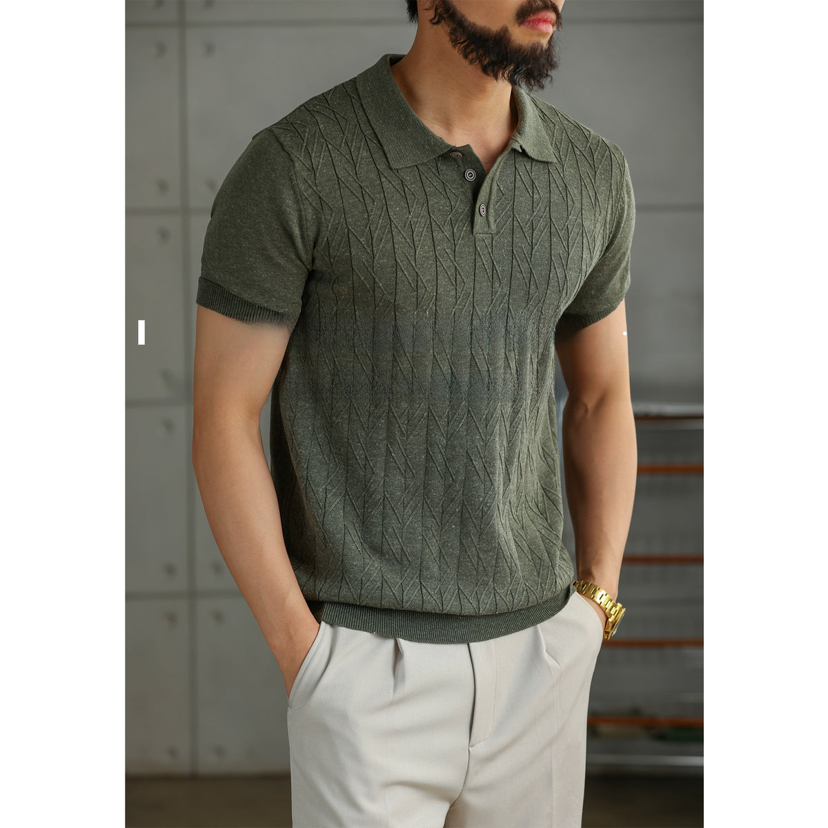 Mens Tencel Linen Knitted Polo Shirt